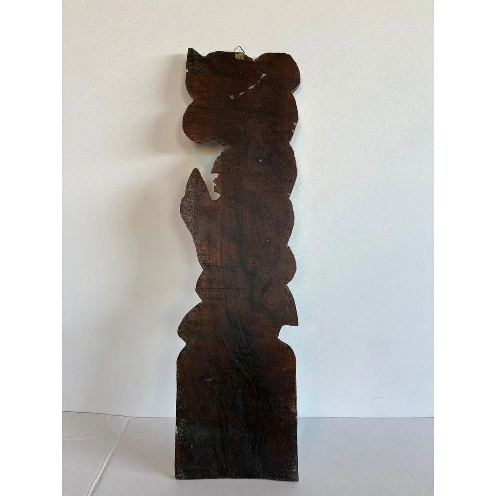 Vintage Mayan Aztec Hand Carved Wood Wall Plaque Folk Art Figure 21 Inch